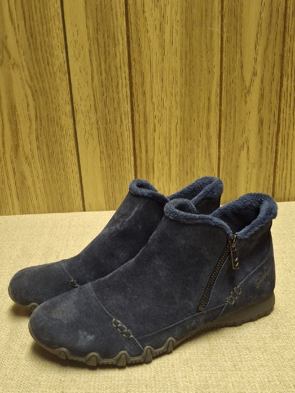 Skechers Relaxd Fit Suede Biker Ankle Boots Navy Blue Women's Size 8 M